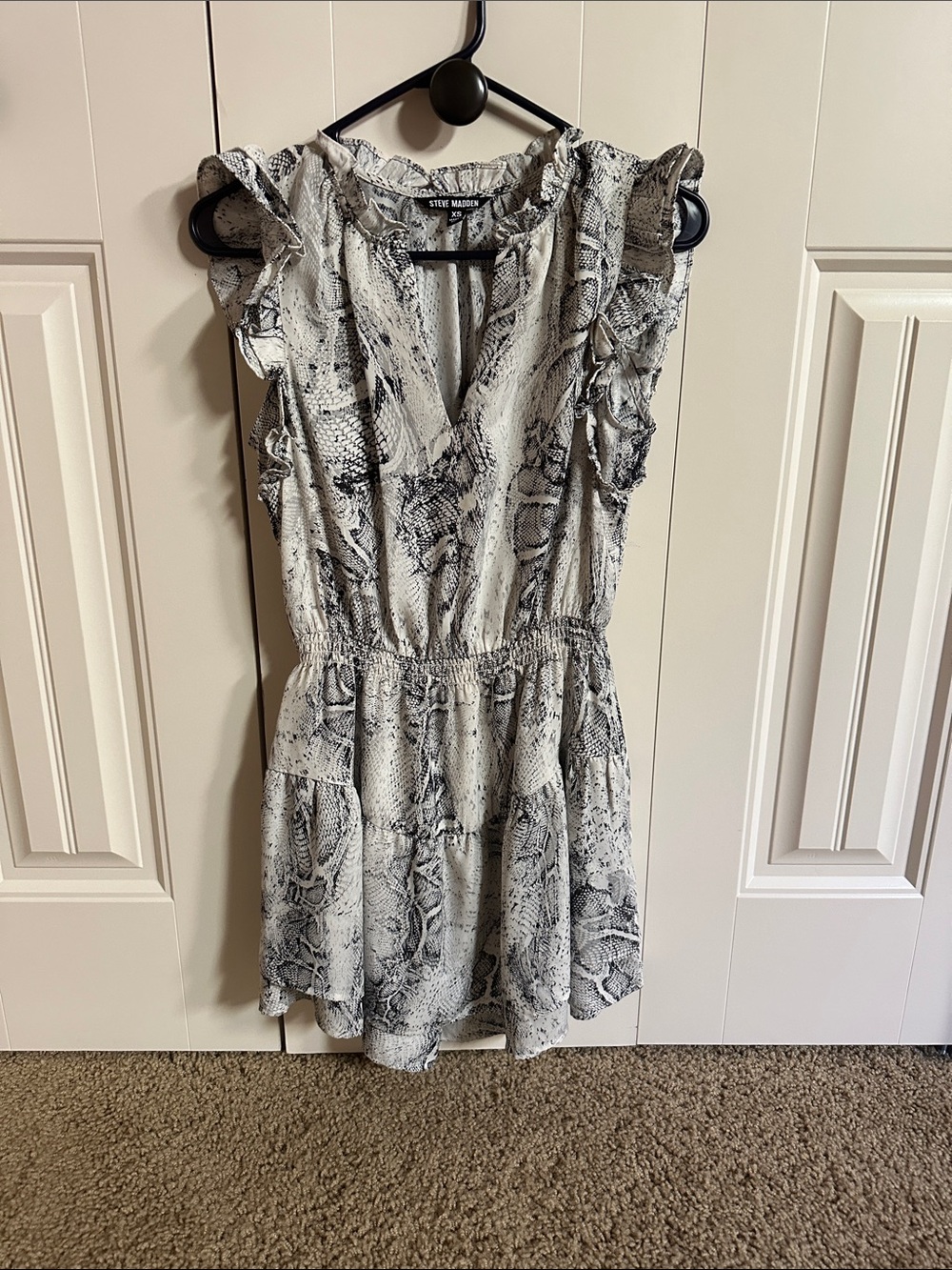 Steve Madden Black & White Snake-Print Ruffle Mini Dress
